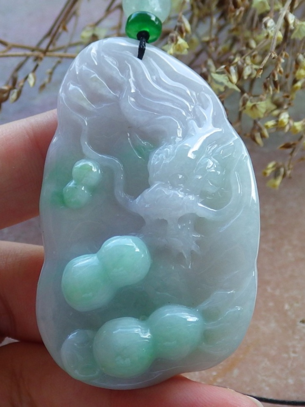 Certified Natural Burma A Jade jadeite Dragon Peanut Lucky Pendant Necklace